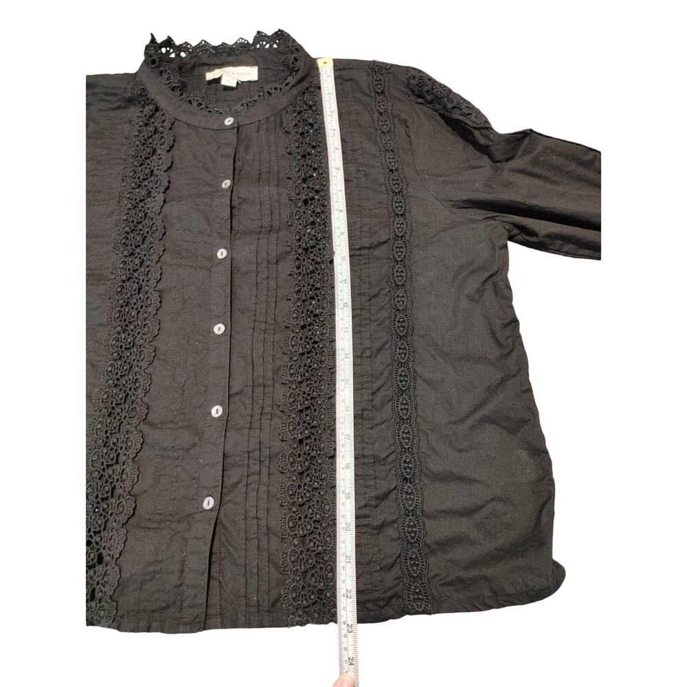 Jennifer & Grace Blouse Lace Trim Eyelet Prairie Black Women Large Boho Romantic - Picture 7 of 9